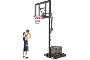 FOSTOY Portable Basketball Hoop, 4.9-10ft Height Adjustable Basketball Goal with Base, sandbag, 44-Inch Shatterproof Backboard, Movable Wheels Back-to-School Surprise for Teenagers Play in Backyard/Driveway