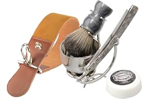 Grandslam Shaving Straight Razor Kit, Steel Cutthroat Straight Razor With Leather Strop, Shave Brush, Stainless Steel Shaving Bowl and Stand, Gift for Men