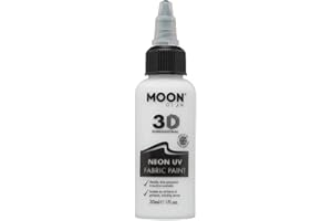 Moon Glow - Neon UV 3D Fabric Paint - 1.01fl oz - White - Textile Paint for Clothes, t-Shirts, Bags, Shoes & Canvas