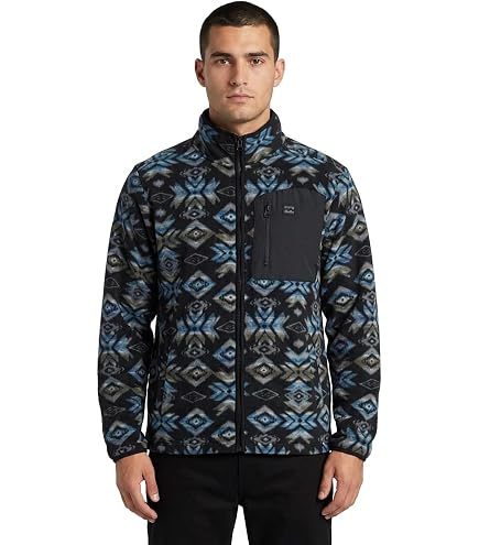 Billabong Mens Full Zip Mock Neck Sherpa Jacket, Black, S at