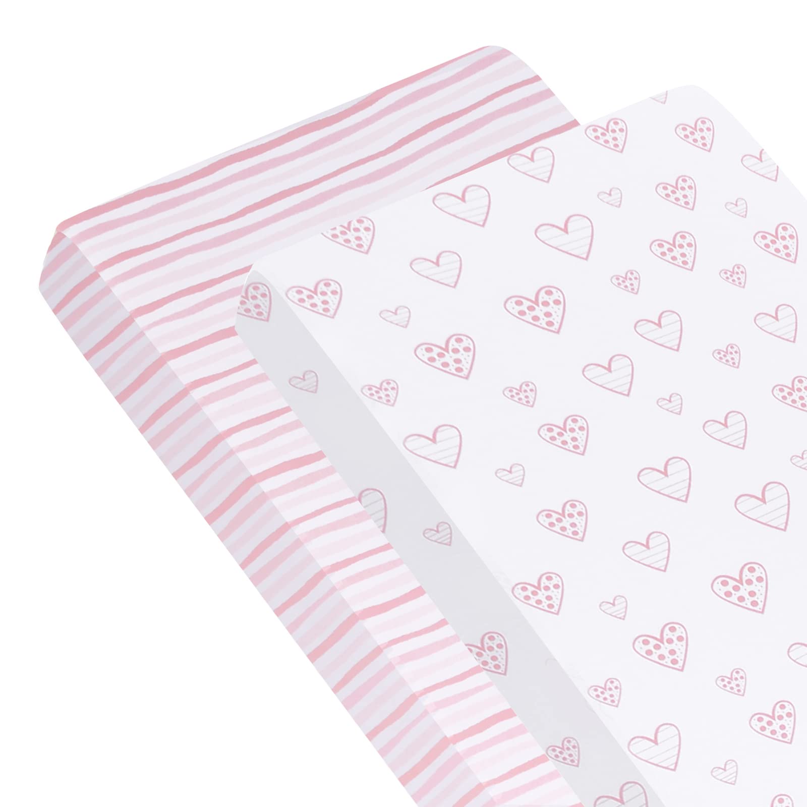 SPRINGSPIRIT Cot Bed Sheets Fitted(140x70cm) 2 Pack, 100% Cotton Jersey Sheets for Standard Cot Mattress, Ultra Soft and Breathable Toddler & Baby Bed Sheets, Pink Hearts & Stripes for Little Girl