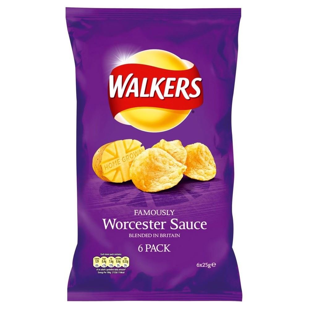 Walkers Crisps Worcester Sauce (6x25g) Pack of 2