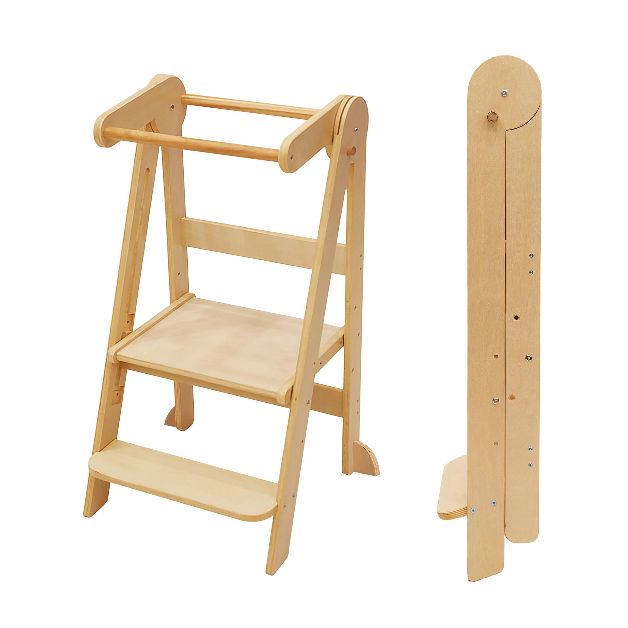 Photo 1 of TDKDHoming Foldable Toddler Tower Preassembled Kitchen Stool, Folding Tower for Learning with 3 Adjustable Heights Montessori Toddler Standing Tower Collapsible Step Stool for Kids 1.5-6y Natural