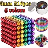 MENGDUO 216pcs 5mm Magnetic Cube Magnets Sculpture Building Blocks Toys for Intelligence Learning -Office Toy & Stress Relief for Adults (6 Colors)