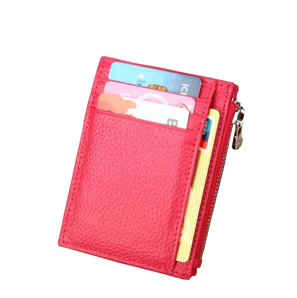 AprinCtempsD RFID Blocking Women‘s Credit Card Holder Slim Genuine Leather Men's Small Coin Pocket Purse Mini Wallet Zipper (Rose)