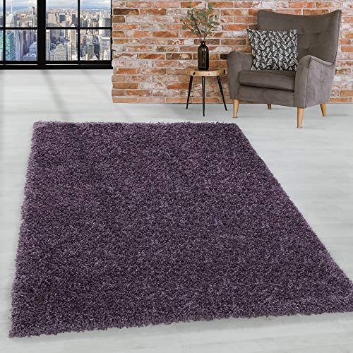 HomebyHome Shaggy Hochflor Teppich, 100x200 cm, Violett, weich, flauschig, modern, einfarbig, Für Schlafzimmer oder Flur, für Wohnzimmer Schlafzimmer