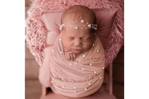 Newborn Photography Wrap,Newborn Photoshoot Props Blanket, Handmade Pearl Wrap Blanket for Baby Photo Props with Headband (Pi