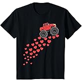 Kids Boys Valentines Day Monster Truck Hearts Toddler Girl T-Shirt