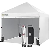 CROWN SHADES 10x10 Pop Up Canopy Tent Instant Commercial 1-Person Setup Patended Centerlock with 400D Fabric, 4 Sidewalls, 4" Wheels, 4 Upgraded Weights, Sto'N Go Bag, White