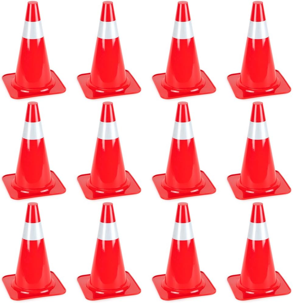 15" High Hat Cones in Fluorescent Orange with Reflective Sleeve for Indoor/Outdoor Traffic Work Area Safety Marker & Agility Sport Training by Bolthead Industrial (12-Pack)