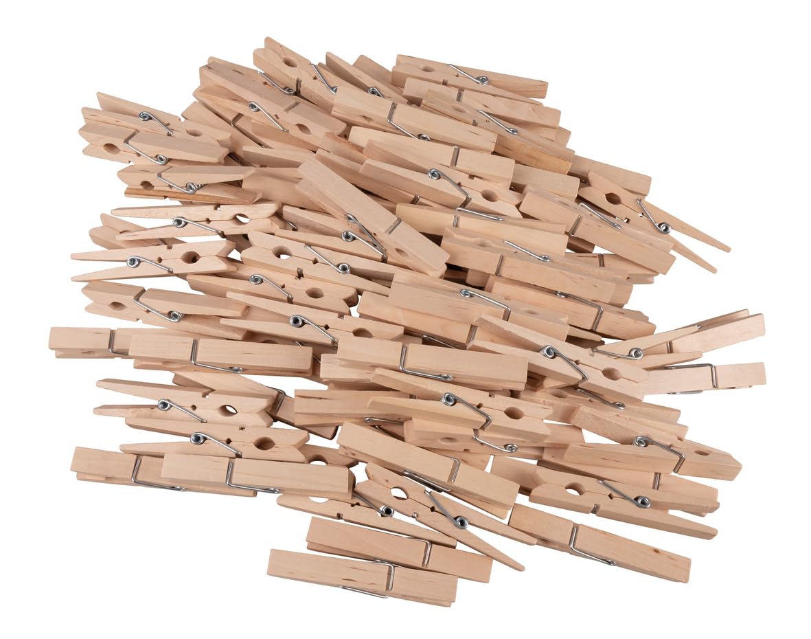 Rayher Wooden Pegs for Photos, Scrapbooking, Paper Crafts and Advent Calendar, Wood Pegs for Washing Line, Value Pack with 100 Pieces, 7.2cm, 64587505