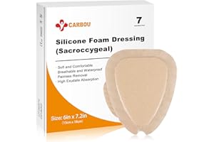 Carbou Wound Dressing Sacrum Silicone Foam Dressing, 6''x7''(15cm x18cm) Bordered Silicone Adhesive Sacral Foam Dressing for Bed Sore,Box of 7 dressings