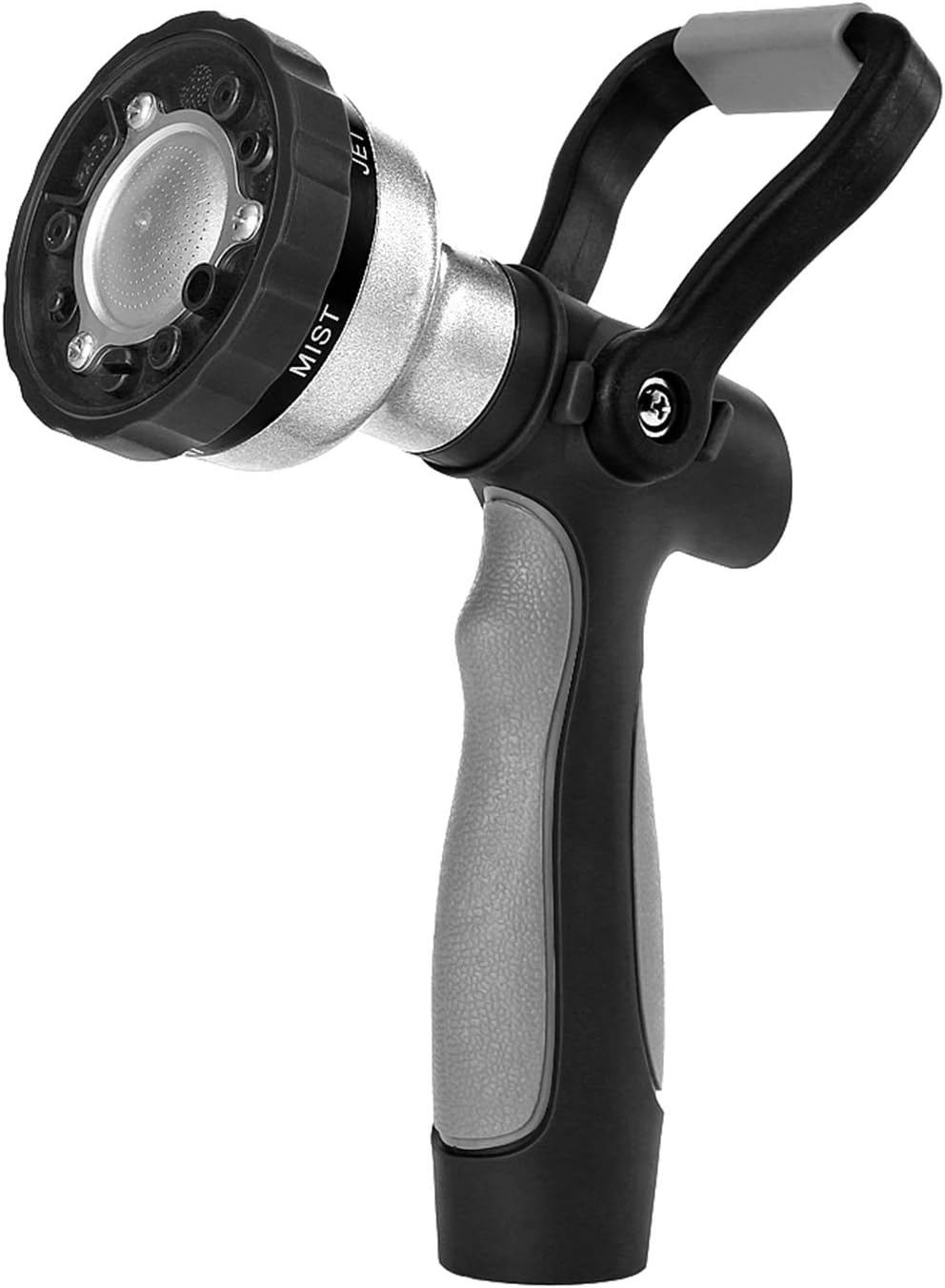 GREEN MOUNT New Patent Garden Hose Nozzle, Heavy Duty Water Nozzle, High Pressure Fireman Style Nozzle with Ergonomic Handle for Women and Children to Water Lawn and Garden, Black