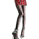 Halloween Spider Web Fishnet Tights for Women High Waist Black Lace Leggings with Spider Design Costume Stockings Party Hosiery