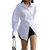WDIRARA Women's Button Down Long Sleeve Blouse Slim Fit Collared Shirt Casual Work Tunic Top