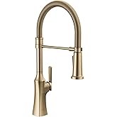 Delta Ermelo Pro Style Commercial Kitchen Faucet with Pull Down Sprayer, Single Hole Brushed Gold Kitchen Sink Faucet, Single Handle, Champagne Bronze 18887-CZ-DST