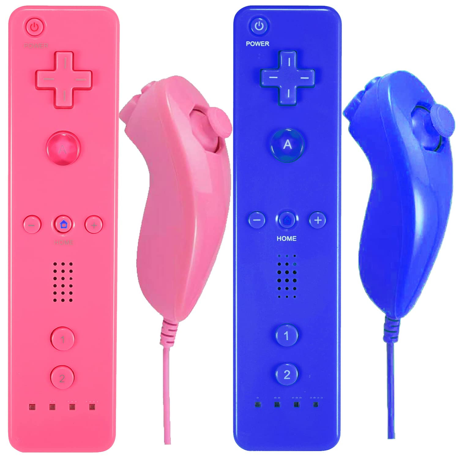 Burcica Controller for Wii Remote and Nunchuck, Wireless Controllers Compatible with Wii/Wii U with Silicone Case and Wrist Strap (Pink and DeepBlue)