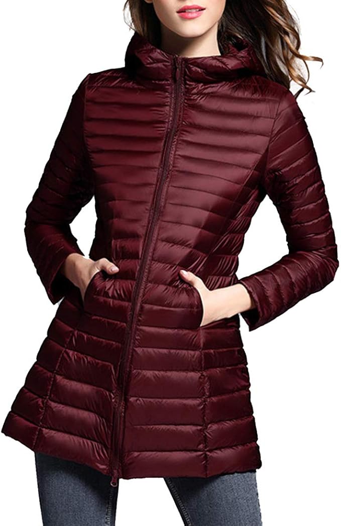 Women Lightweight Jacket Winter Coat Long Solid Casual Slim Down Coat