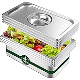Bakpoco Hotel Pan With Lid 1/3 Size - 4" Deep 4 Packs Stainless Steel Food Pan for Steam Table, Commercial Restaurant, Anti Jam, Buffet