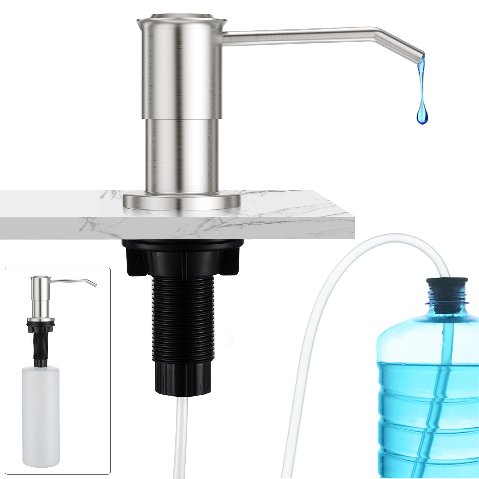 Photo 1 of CREA Kitchen Sink Soap Dispenser Countertop for Kitchen Sink, Stainless Stee Built in Sink Soap Dispenser Brushed Nickel for Bathroom ?with 39" Tube Large Capacity 17 OZ Bottle