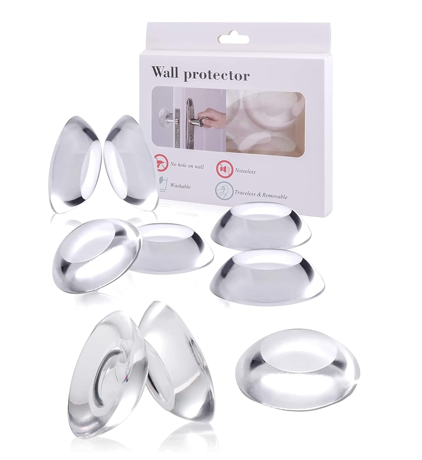 HSR Door Knob Wall Protector 9Pcs Transparent Round Silicone Door