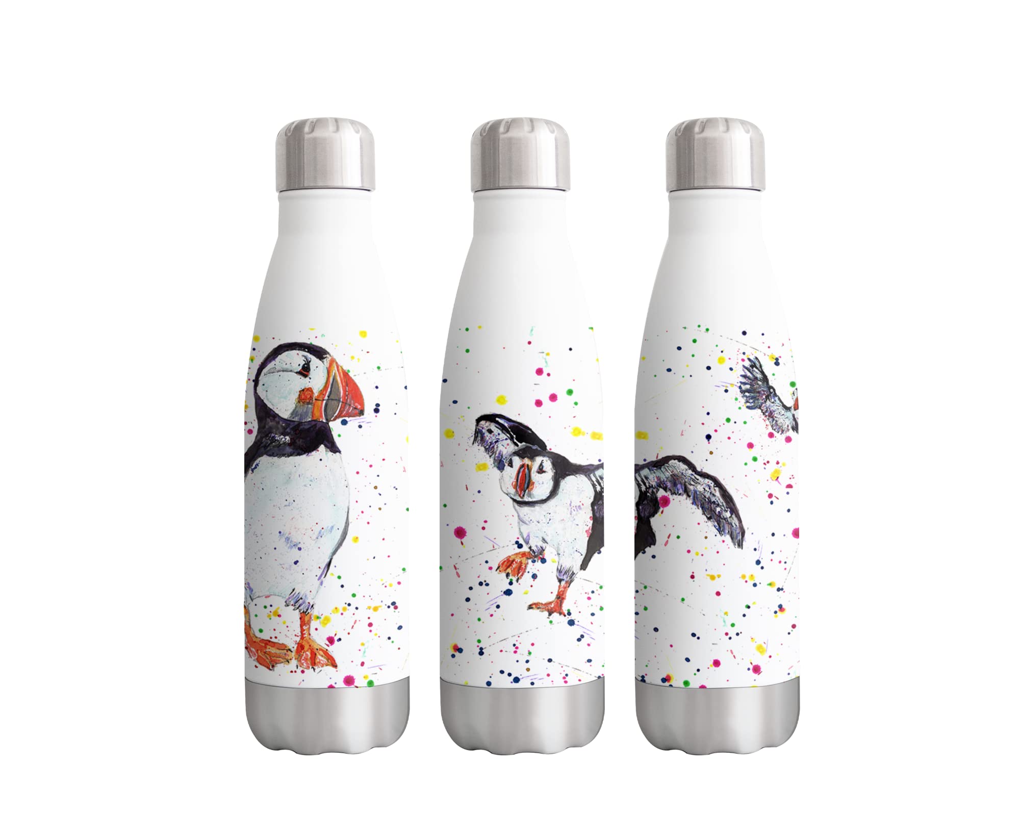 Puffin Bird Watercolour Rainbow Art Bottle Double Wall Insulated Stainless Steel Sport Drinks 500ml White Gift Ideal for School Work Office Oudoor Sports Keeps Hot and Cold Drinks