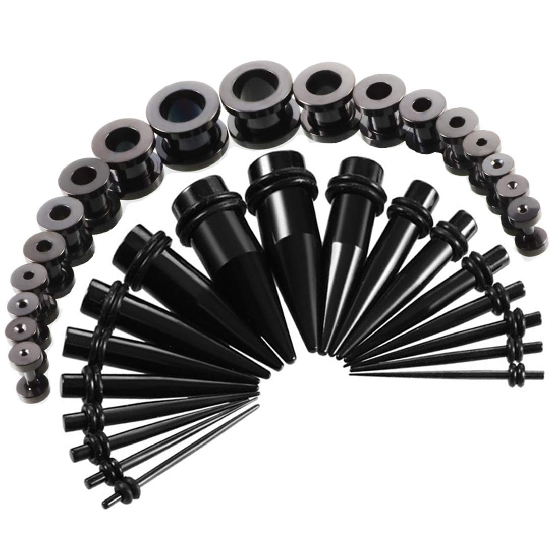 BOOM 36Pcs Ear Stretchers Kit, 18 Pcs Ear Taper Kit Stainless Steel/Acrylic With Double O-ring+ 18Pcs Flesh Tunnel Stainless Steel Screwd/Unscrewd Stretching Kit Plug