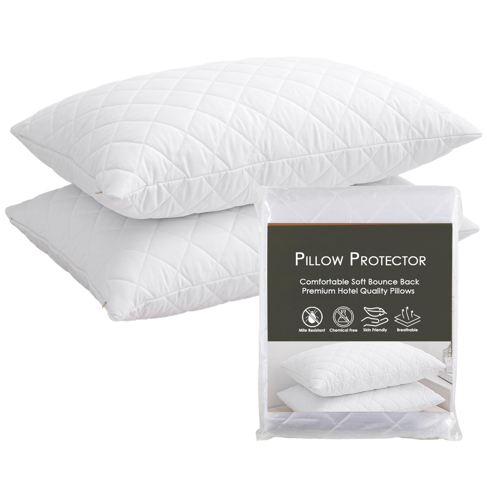 LSC Pillow Protectors 2 Pack Quilted Ultra Soft Anti Allergy Pillow Cover Breathable and Comfortable Microfiber White Pillowcase 48x74 CM (PACK OF 2)