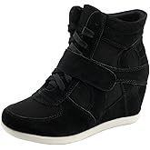 rismart Women's Wedge Casual Hook Loop Fabric Suede Leather Fashion Sneakers