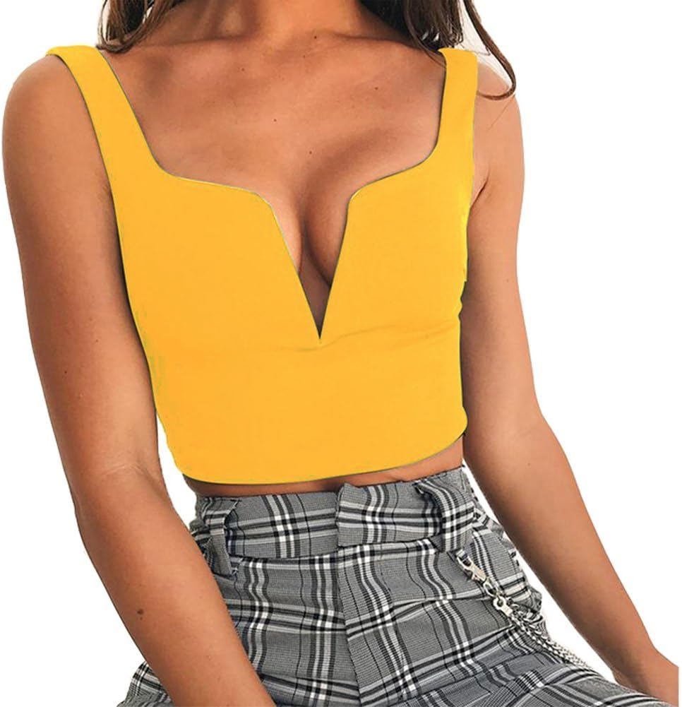 Susupeng Women Sexy Deep V Neck Sleeveless T Shirt Slim Crop Top Side Zip Casual Tank Tops