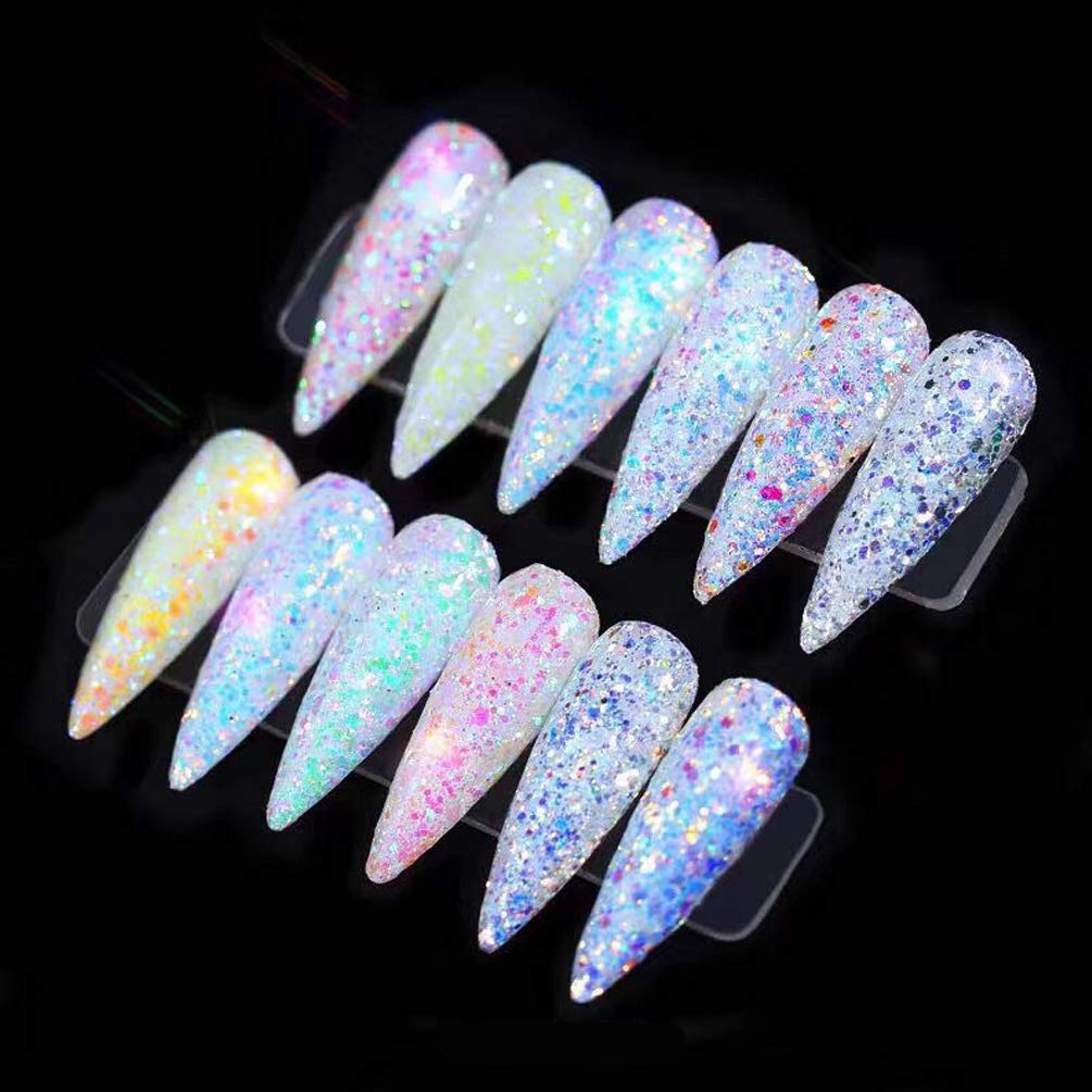 JASSINS 12 Colors Nail Holographic Glitter, Superfine Mixed Nail Sequins Decoration for Nails Art(Light Color): Beauty
