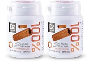 DC24 DAILY CARE 100% Xylitol Gum, No Aspartame, Sugar Free Chewing Gum, Natural Cinnamon Flavor, Gluten Free, Vegan, 60 Pieces, Pack of 2