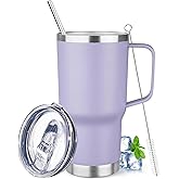 20 oz Tumbler with Handle Stainless Steel Insulated Coffee Mug Tumbler with Lid and Straw Double Wall Vacuum Insulated Coffee Mug Leak Proof Travel Tumbler for Hot and Cold Drink (Pale Purple,1pack)