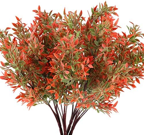 NAHUAA 4PCS Artificial Greenery Plants Outdoor Fake Flower Plant Faux Plastic Shrubs Bushes Table Centerpieces Arrangements Decor Wedding Home Kitchen Office Windowsill Summer Autumn Decorations