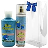 Bath & Body Works BLUE RASPBERRY BURST Fine Fragrance Mist & Body Wash 2-piece Gift Set with a Blue Bow for Holidays - Full Size