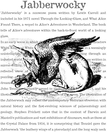 8x10 Fine Art Print, Alice in Wonderland Decorations, the Jabberwocky Sleeping, Encyclopedic Text. Size: 8x10 Inches (WJSTe810)