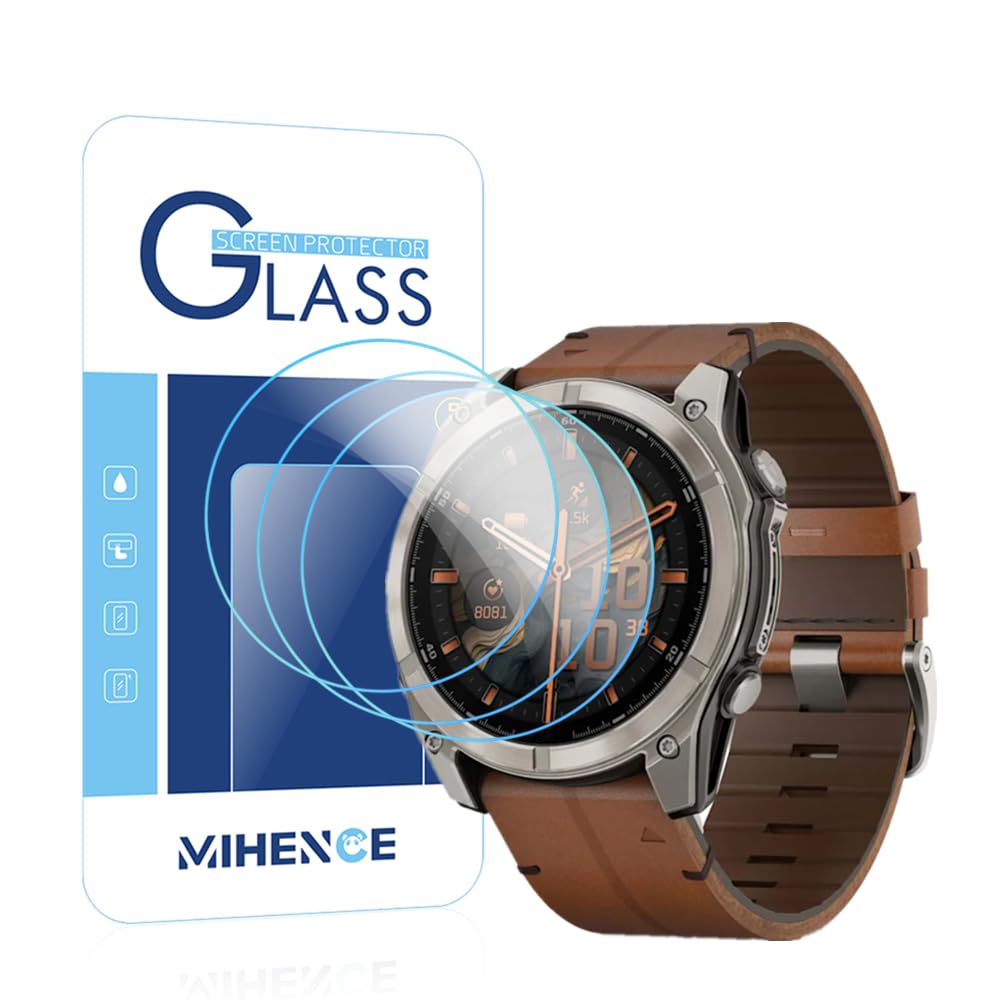 MIHENCE Screen Protector Compatible with Garmin Fenix 8 51 mm Smartwatch, 9H Anti-Scratch Tempered Glass Film Compatible with Fenix 8 51 mm AMOLED/Solar Sapphire Smartwatch (Pack of 3)