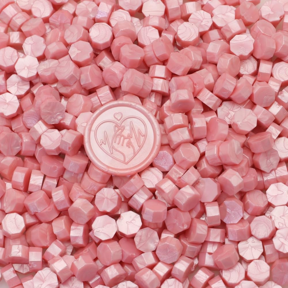 300 Pcs Wax Seal Beads, Sealing Wax Beads, Refilling Octagon Wax Sealing Beads for Wax Stamp Sealing, Perfect for Wedding Invitations, Christmas Cards, Envelopes, Letter Sealing (Pearl Pink)