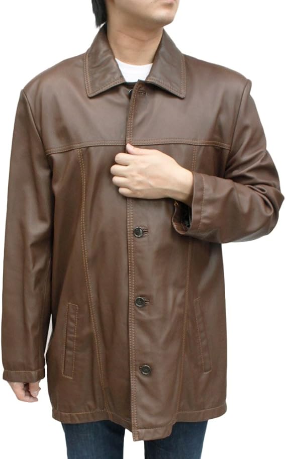 Amazon メンズ レザーコート メンズ ラム革 ステンカラー ハーフコート S ブラウン コート ジャケット 通販