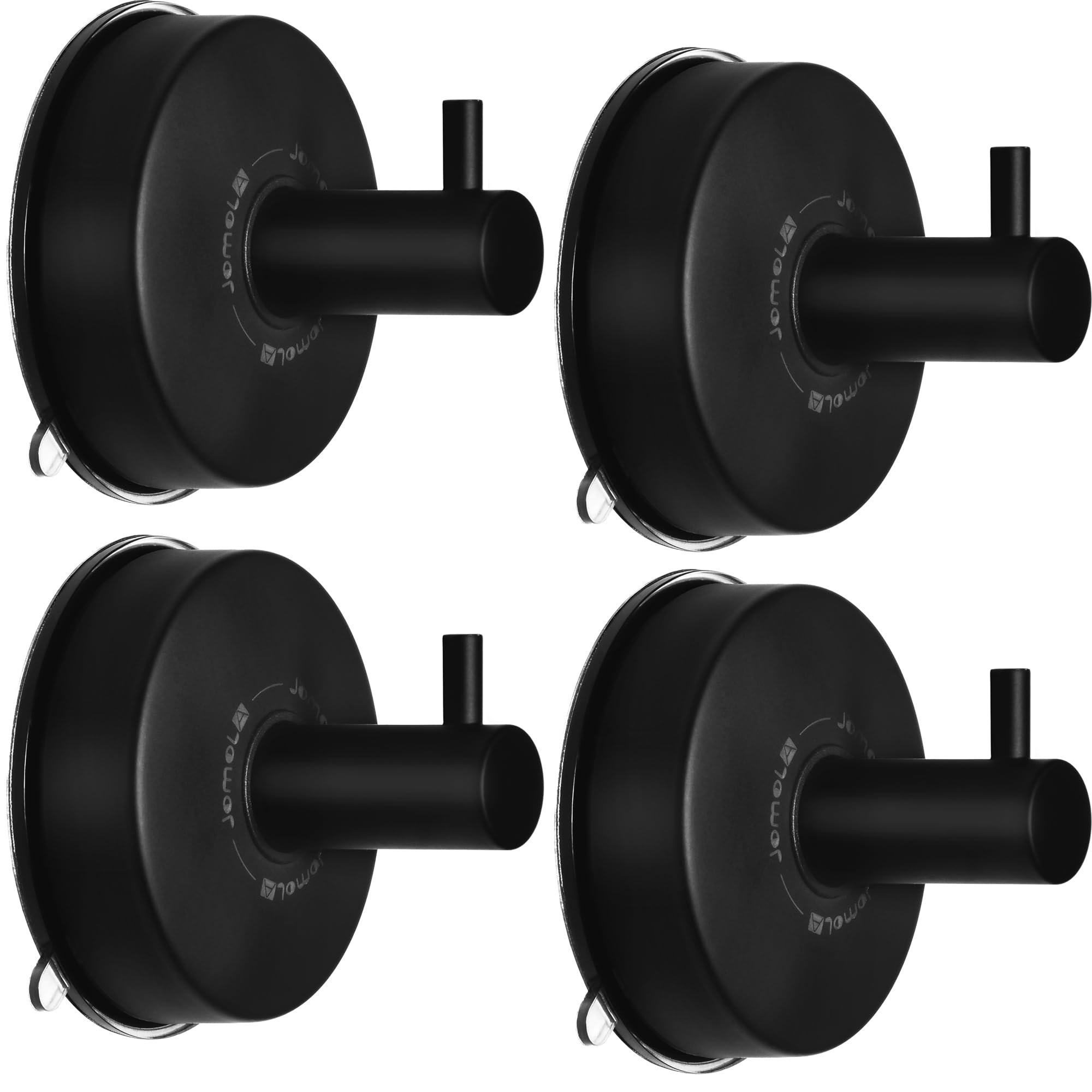 JOMOLA Suction Hooks for Bathroom Black Shower Suction Hooks Stainless Steel Black Towel Hook Suction Cup Tea Towel Holders for Kitchen Removable Bathroom Sucker Hook for Shower Glass Hook Hanger 4PCS