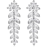Kercisbeauty Wedding Bridal Chandelier Silver Earrings Rhinestones Delicate Crystal Long Drop Earrings Jewelry for Women(Silver)