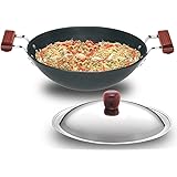 Hawkins L26 Futura Hard Anodised Deep-Fry Pan Kadhai with Steel Lid and Flat Bottom - 3.75 Litres