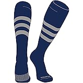 PEAR SOX Striped OTC Baseball, Softball, Football Socks (A) Navy, Silver
