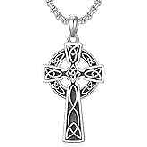 PDTJMTG Irish Cross Necklace for Men Sterling Silver Celtic Knot Cross Pendant with 22”+2” Stainless Steel Chain Shamrock Tree fo Life Gift for Men Women