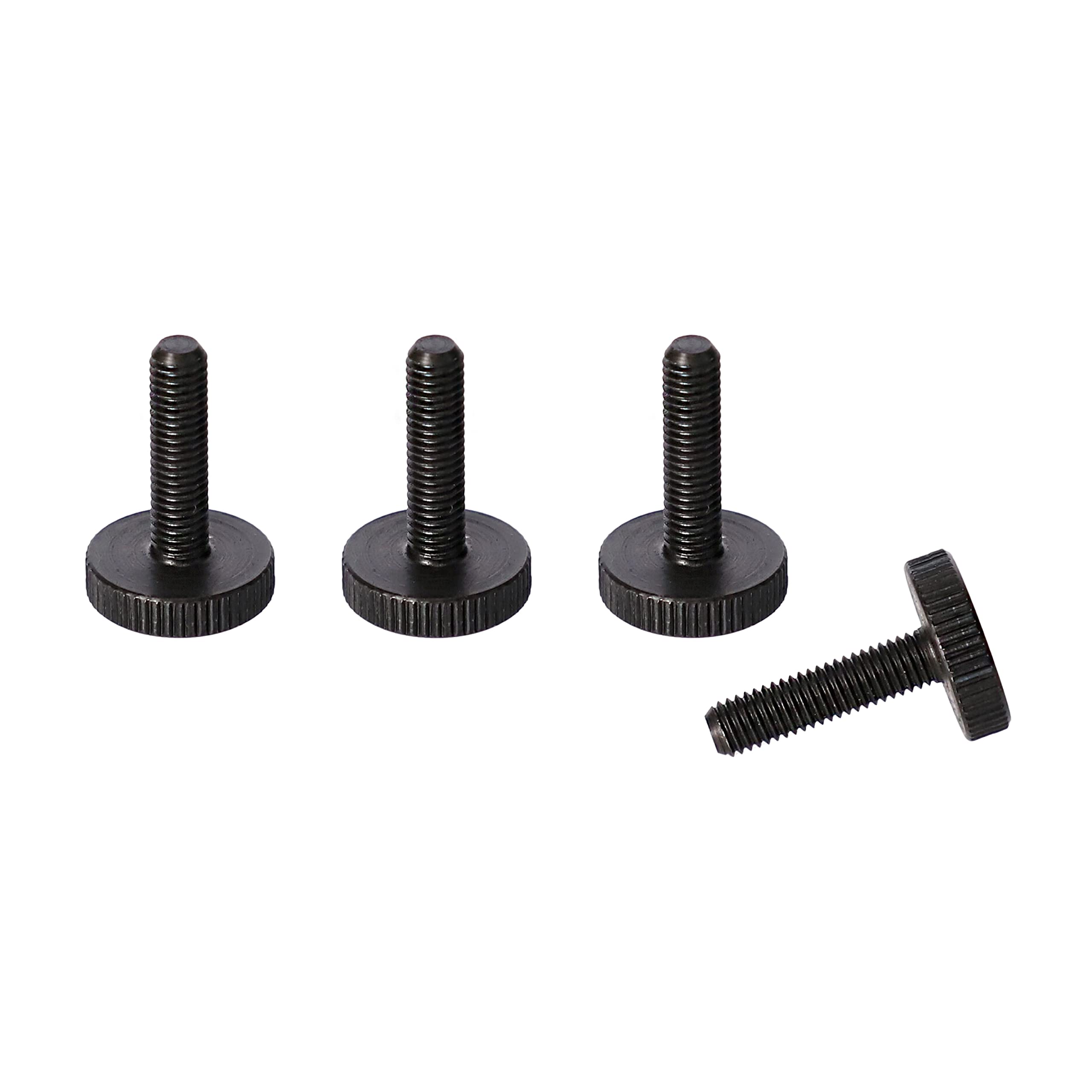PrecisionGeek® M6 Knurled Screws – Ø16 mm Head – 20 mm Length (Black Oxide Steel · Flat Head · Set of 4)