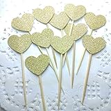 DOOXOO Handmade Glittery Gold Valentine/Love Heart Cupcake Toppers Set of 36