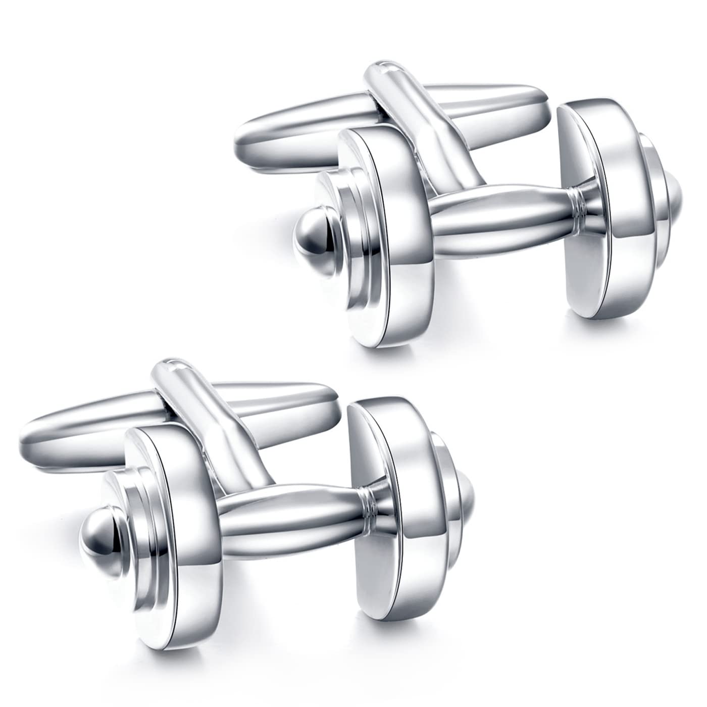 HONEY BEAR Dumbell Cufflinks for Mens Shirt Gift Stainless Steel Silver Novelty Cuff Link