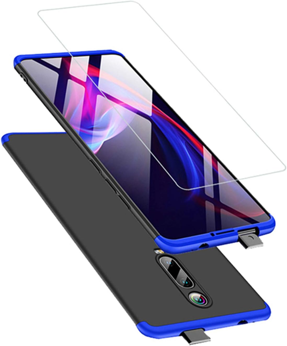 DECHYI for Xiaomi Mi 9T Redmi K20 case,Cover + screen protector 360 degree Protection Matte Ultra Slim Cover PC Hard Case Body Protection Scratchproof Cover Blue+Black