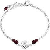 925 Sterling Silver Gemstone Bracelets for Women - 3mm Round Beads with Sea Shell Sterling Silver Charm, Adjustable Chain 16-18cm Length - Silver Bracelets for Women - Perfect Gemstone Jewelry Gift