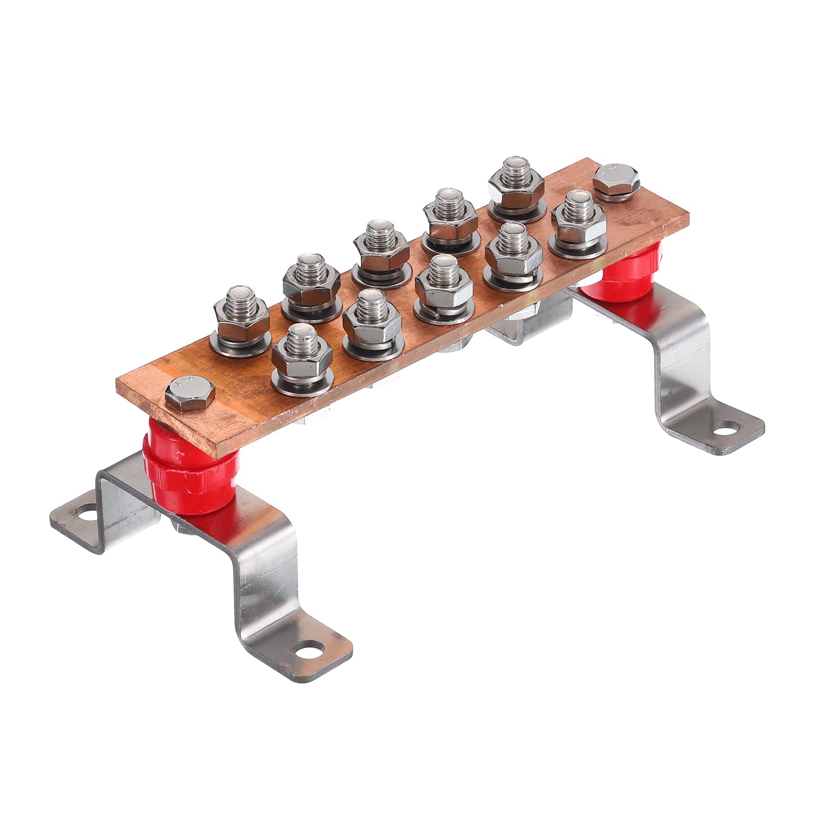 uxcell 1 Set Wall Mounted 8" x 2" x 1/4" Copper Ground Bar with 10 Terminal Positions Ground Bar Kits